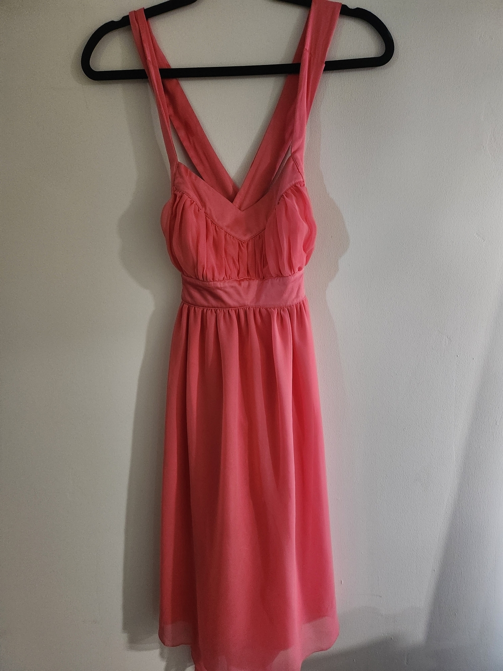New York & Company Coral Pink Sleeveless V-Neck Midi Dress